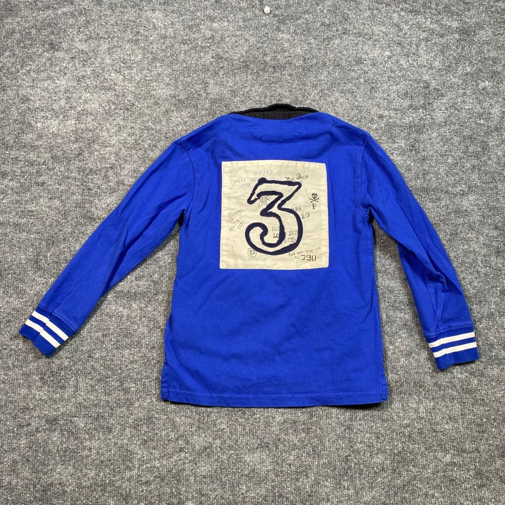 Polo Ralph Lauren Boys Blue Long Sleeve Rugby Shirt Graphic Back Size S 8